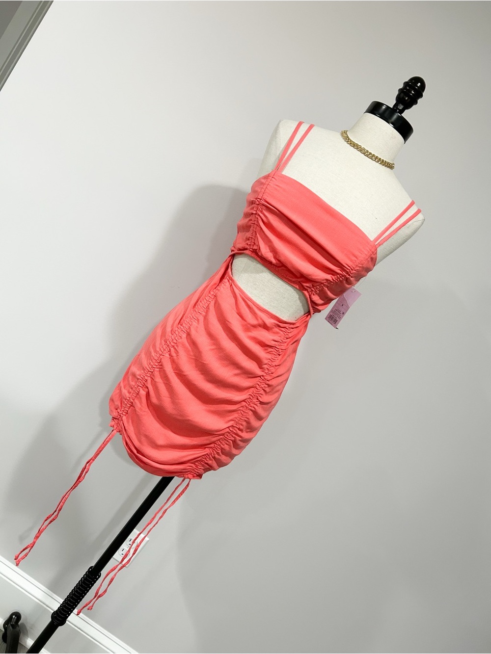 wild fable Coral Cutout Ruched Double-Strap Mini Dress